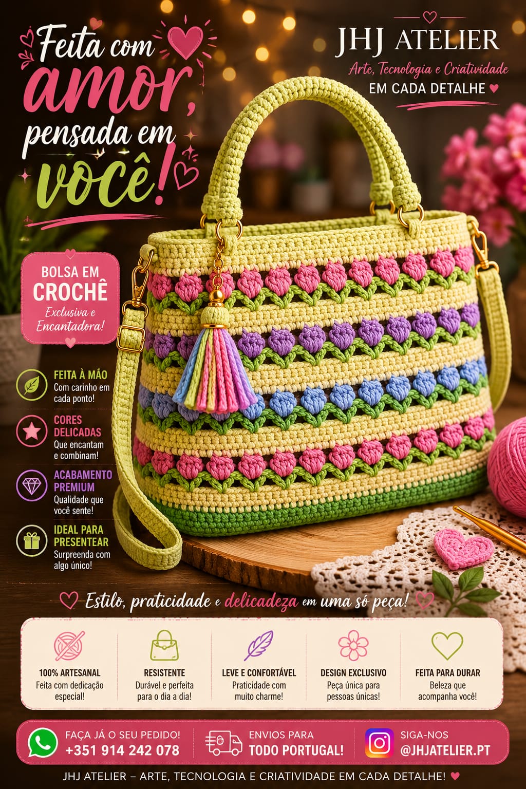 Bolsa de crochê artesanal